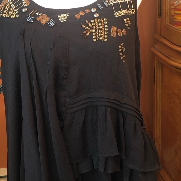 Tramp Woman Black Sleeveless Ruffle Bohemian Tunic - Picture 2 of 15